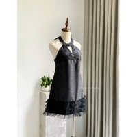 Váy yếm Almira cải gấm nhăn đen