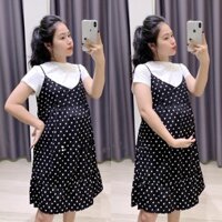 Váy yếm bầu 2 dây dáng suông Xuân Hè cho mẹ bầu mặc nhà, đồ ngủ đều đẹp - 𝐕𝟐𝟐