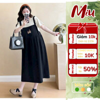 Váy yếm bầu MiuStore ,đầm bầu thiết kế dáng xuông chất liệu thun tổ ong siêu xinh, hoạ tiết thêu nổi bật