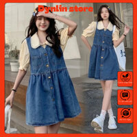 Váy Yếm Bò Denim, Đầm Jean Dáng Baby Doll Không Tay Sát Nách Phong Cách Tiểu Thư Hàn Quốc Cài Cúc Cổ V loại 1 Năng Động