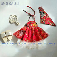 Váy Yếm cách Tân Cho Bé Gái, Hoạ Tiết Chăn Con Công Đỏ Xanh Áo Dài Nữ Mặc Tết Du Xuân