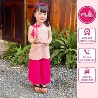 Váy Yếm Cho Bé Gái, Áo Yếm Bé Gái Cổ Chéo Phối Nơ Điệu Đà Xinh Xắn - Tặng Kèm Băng Đô Cài Tóc Và Vòng Cổ