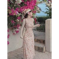 Váy yếm cổ hoa hồng côt dây mix khoác y hình nn