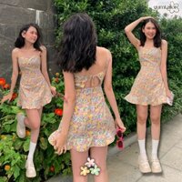 Váy yếm hoa nhí mini cột nơ dáng A Loralen Dress by Gum - Gum Tailor