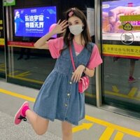 Váy Yếm Jean Nữ Màu Xanh, Đầm Yếm Bò Dáng Baby Doll Xoè Sát Nách Cổ V Cài Cúc Loại 1 Năng Động Hàng Loại 1 Chất Đẹp