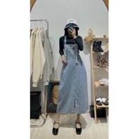 Váy yếm jeans dài trơn xẻ trước siêu xinh 2 màu