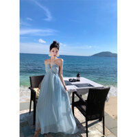 Váy yếm kẻ sọc kẻ sọc xanh nhạt BEHS 5239