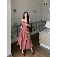 Váy yếm kẻ sọc mùa hè phiên bản Hàn Quốc