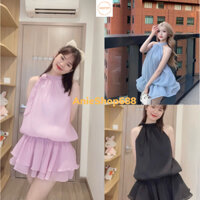 Váy Yếm Kiểu Nữ Dáng Bí Nhún Eo Chun Bồng Xoè Hở Lưng 2 lớp phù hợp Đi Biển đầm cổ yếm chun eo ANIESHOP688