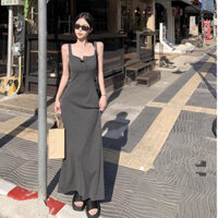 Váy yếm nữ Cổ vuông Mới Slim Fit Giảm béo Cảm giác cao