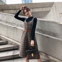 Váy Yếm Nữ Thu Đông Set Váy 2018 Mẫu Mới Kiểu Hàn Quốc Tính Khí Mỏng Áo Dạ Ngắn Áo Nỉ Váy Liền Bộ Hai Chiếc