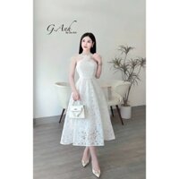 Váy yếm ren dáng dài xoè bồng, 2d phối lưới