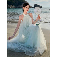 Váy yếm xanh pastel voan xòe