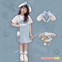 Váy1-15 tuổi bé gái thêu Cinnamoroll giả hai dây váy denim