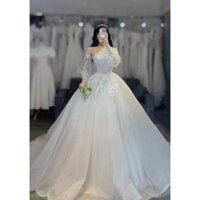 [Vaycuoicaocaproselisa]   Váy cưới tùng bồng mặc tùng 8,10 phối hoa nổi kiểu dáng luxury cao cấp HM11