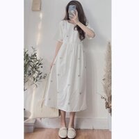 Váy/Đầm babydoll trắng hoa cúc chất xước mát mẻ thắt nơ siêu xinh
