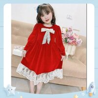 [VB0020] VÁY NHUNG MỀM PHỐI REN CHÂN VÁY CHO BÉ DIỆN TẾT