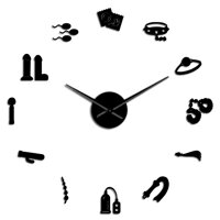 VCS Sex Shop Vector DIY Large Wall Clock Erotic Intimate Wall Art Role Games Artwork Modern Clock Wall Watch Home Living Room Decor(Black,47in)