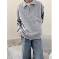 Ve Áo Dệt Kim Dài Tay Áo polo Nam Nửa Dây Kéo Áo Len Trắng 1 / 24