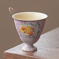 Vẽ Tay Cá Vàng Trà Gốm Tay Cầm Matcha Trà Xanh Latte Cốc Dành Cho Nữ