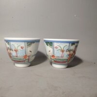 ((Vẽ tay) Phong cách ngọc bích Qingwan Họa tiết câu chuyện nhân vật vẽ tay Cốc tròn đôi Hàng cũ Hàng cũ Bộ sưu tập sứ cổ 3.21 BPFH