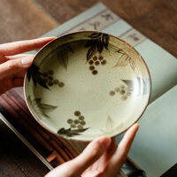 Vẽ Vàng Cổ Nguyên Chất Vẽ Tay Xanh Trắng Nho Tròn Ấm Trà Nhật Bản Cheng Khay Trà Phong Cách Trung Hoa Bàn Pha Khô Bàn Trà Đĩa Trang Trí Lễ Trà [A117-01]