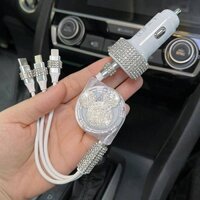 Vehicle-Mounted USB Cable Three-in-One Fast Charging Mobile Phone Type-C Charging Cable Retractable Car One-to-Three Multi-Head Multi-Purpose iN6F