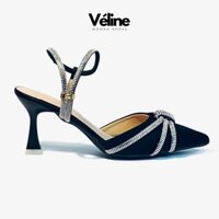VÉLINE - Giày sandal cao gót 7cm kiểu quai đính đá mũi nhọn cao cấp ELISE