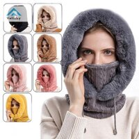 Velishy Mùa Đông Lông Mũ Mặt nạ Có Mũ Trùm Đầu Cho Nữ Dệt Kim Cashmere Cổ Ấm Áp Nga Trượt Tuyết Ngoài Trời Mũ Chống Gió Dày Sang Trọng Lông Tơ Beanies