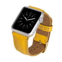 Venito Tuscany Leather Watch Band Compatible with Apple Watch 42mm 44mm - Watch Strap Designed for iwatch Series 1 2 3 4 5 6 (Yellow w/Rose Gold Co...