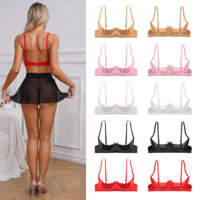 Venjoe Nữ Gợi Cảm Satin Quần Lót Có Thể Điều Chỉnh Spaghetti Dây Underwire Nửa Cốc Nơ Đẩy Lên Balconette Áo Ngực