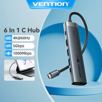 Vention Hub USB C với HDMI 4K 60hz, Bộ chuyển đổi đa cổng Type C 6 trong 1, Bộ nguồn PD 100W, Trạm nối với 3 cổng USB 3,0 RJ45