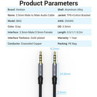 Vention Jack 3.5 Cáp Aux Nam Đến Nam 3.5 mm Jack HiFi Cáp Âm Thanh Cho Đàn Guitar Xe Micro Tai Nghe Loa Cáp Aux Dây 0.5m 1m 1.5m 2m