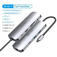 Vention Multi-function USB-C to HDMI/USB-C Gen 1/USB3.0x2/RJ45/SD/TF/TRRS 3.5mm/PD Docking Station 0.15M Gray Aluminum Alloy Type ( TOMHB )