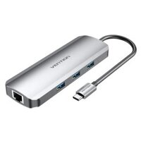 Vention Multi-function USB-C to HDMI/USB3.0x3/RJ45/SD/TF/TRRS 3.5mm/PD Docking Station 0.15M Gray Aluminum Alloy Type ( TOLHB )