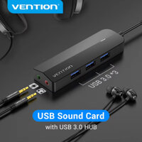 Vention USB 3.0 Hub 3 cổng USB Card âm thanh 2 trong 1 Bộ chuyển đổi âm thanh nổi ngoài 3,5 mm có micrô tai nghe Thẻ âm thanh USB