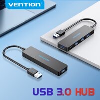 Vention USB 3.0 Hub 4 Cổng - Thiết Kế Siêu Mỏng (5Gbps Đen) | Tương Thích Surface Pro Dell HP PC | Kết Nối Flash Drive/Ổ Cứng/Chuột
