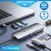 Vention USB-C Hub 9 Trong 1 - HDMI 8K@30Hz 4K@60Hz RJ45 Gigabit 1000Mbps 3 Cổng USB 3.0 10Gbps PD 100W | Tương Thích Dell HP Surface