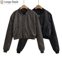 Verge GIỚI HẠN Áo khoác da nữ, Áo khoác Crop PU cổ điển sang trọng mùa đông Hàn Quốc, Áo khoác ngoài thời trang Châu Âu Mỹ Moto Biker Áo khoác nữ / nam