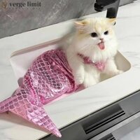 Verge LIMIT Cat Nàng tiên cá Crossdressing, có nơ Headband Polyester Pet Đuôi Cá Đồ Bơi Đồ Bơi, Halloween Trang Trí Thú Cưng Mềm Trang Phục Hóa Trang Halloween