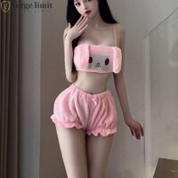 Verge LIMIT Đồ ngủ lông cừu san hô, Bộ đồ ngủ nữ Bowknot Melody, Quần short mặc nhà Kawaii Cinnamoroll Bộ đồ ngủ hoạt hình Bộ đồ ngủ bé gái