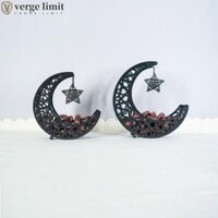 Verge LIMIT Eid Mubarak Khay đựng đồ ăn nhẹ, Hình lưỡi liềm Sắt Nghệ thuật Khay tráng miệng Ramadan, Rỗng với mặt dây chuyền ngôi sao Lắp bắp Eid Mubarak Kẹo trang trí