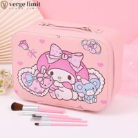 Verge LIMIT Kuromi Túi Đựng Mỹ Phẩm Vali, Túi Trang Điểm Cầm Tay Kitty Gương Lấp Lánh, Hộp Chắc Chắn Anime Dây Kéo Hoạt Hình Chống Thấm Nước PU Hộp Đựng Mỹ Phẩm Nữ
