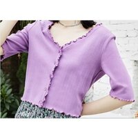 Vero Moda Áo thun Crop Top Cài nút Viền Xà Lách Cổ Chữ V Cho Nữ Áo Phông Ngắn Tay 3212T1008