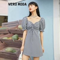 Vero Moda Đầm Nữ Kẻ Ca Rô Tay Phồng Dây Rút Cổ Tim Phong Cách Pháp Cổ Điển 32127B064