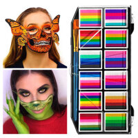 Veronni Halloween Trang Điểm Nước Kích Hoạt Mặt Sơn Chia Bánh Mặt Bộ Tranh Dành Cho Trẻ Em Người Lớn Có Bàn Chải Rainbow Body Paint