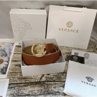 Versace Hai Mặt Pebbled Medusa Khắc Khóa Thắt Lưng Thời Trang Nam Công Sở Thanh Niên