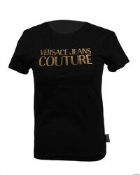 Versace Jeans Couture Black 100% Cotton Short Sleeve Gold Logo T-Shirt- for Womens