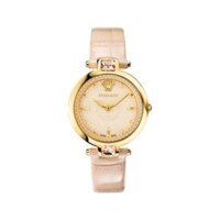 VERSACE OLYMPO CRYSTAL GLEAM PINK DIAL GOLD TONE STEEL QUARTZ WATCH 36.5MM