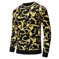 Versace1349 Áo Len Dài Tay Áo Len Cashmere Nam Cổ Tròn In Hình Kỹ Thuật Số Cao Cấp Giữ Ấm